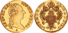 Austria 1 Dukat 1786 A
KM# 1873, Fr. 439, Her. 28. Joseph II (1765-1790), Vienna. Gold, 3.47g. AUNC, full mint luster.