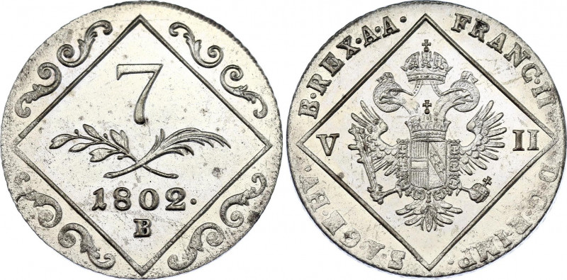 Austria 7 Kreuzer 1802 B
KM# 2129; Silver; Franz II; UNC with full mint luster