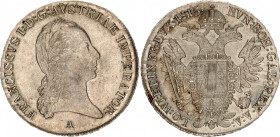 Austria 1/2 Taler 1815 A
KM# 2152; Silver 14.05 g.; Franz I; Mint: Vienna; AUNC Toned
