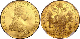Austria 4 Dukat 1825 A NGC AU DETAILS
KM# 2178; Gold (.986) 14.00 g.; Franz I; Mint: Vienna; AUNC removed from the Jewelry. Mint luster! Very rare co...