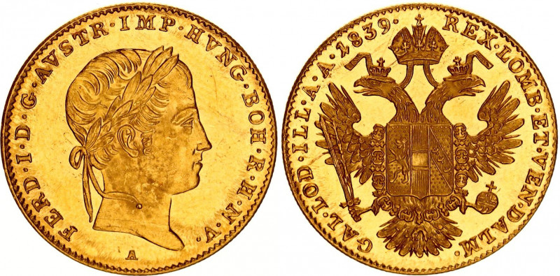 Austria 1 Dukat 1839 A
KM# 2262, Fr. 481, Her. 19. Ferdinand I (1835-1848), Vie...