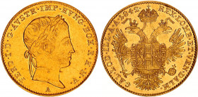 Austria 1 Dukat 1842 A
KM# 2262, Fr. 481, Her. 24. Ferdinand I (1835-1848), Vienna. Gold, 3.48g. AUNC, full mint luster.