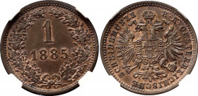 Austria 1 Kreuzer 1885 NGC MS 64 RB
KM# 2187; Copper; Franz Joseph I; Mint luster remains