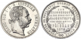 Austria Pribram Gulden 1875
X# M2; Franz Joseph I; On the reached vertical depth of 1000 metres of Pribram Mine. Kremnitz Mint. Příbramský Zlatník 18...