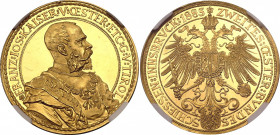 Austria Gold 4 Dukat Medal 1885 Innsbruck Shooting Festival NGC PF 63 ULTRA CAMEO
Morosini: 1680, J: 298, Frühwald: 1914; Gold 13.95 g., 29 mm., Proo...