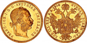 Austria 1 Dukat 1914
KM# 2267; Gold (.986) 3.49 g., 20 mm.; Franz Joseph I; UNC with full mint luster