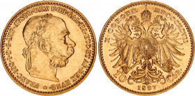 Austria 10 Corona 1897
KM# 2805; Herinek 383; Gold (.900) 3.39 g.; Franz Joseph I; Mint: Vienna; Mintage 1,803,000; AUNC