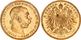 Austria 10 Corona 1906
KM# 2805; Herinek 385; Gold (.900) 3.39 g.; Franz Joseph I; Mint: Vienna; Mintage 1,081,161; AUNC
