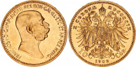 Austria 10 Corona 1909
KM# 2815; Herinek 387; Gold (.900) 3.39 g.; Franz Joseph I; Mint: Vienna; Mintage 2,319,872; AUNC