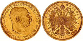 Austria 10 Corona 1910
KM# 2816. Franz Joseph I (1848-1916), Gold (.900) 3.39 g. UNC.