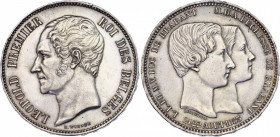 Belgium 5 Francs 1853
X# M2.2 (21.22); Silver; Leopold I; Marriage of The Duke; UNC