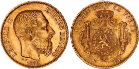 Belgium 20 Francs 1868
KM# 32; Gold (.900) 6.45 g., 21 mm.; Leopold II; AUNC