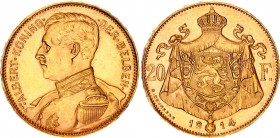 Belgium 20 Francs 1914
KM# 79; Schön# 32; Gold (.900) 6.45 g.; Albert I; Mint: Brussels; UNC