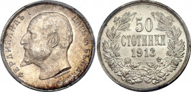 Bulgaria 50 Stotinki 1913 PCGS MS64
KM# 13; Schön# 20; Silver; Ferdinand I; UNC