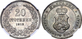 Bulgaria 20 Stotinki 1912 NGC MS 63
KM# 26; Copper-nickel; Ferdinand I