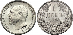 Bulgaria 1 Lev 1913 PCGS MS64
KM# 31; Silver; Ferdinand I; UNC