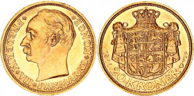 Denmark 20 Kroner 1911 VBP
KM# 810; Schön# 18; Gold (.900) 8.96 g.; Frederik VIII; UNC