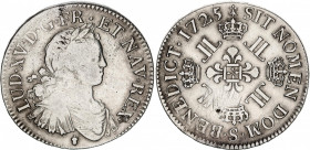 France 1 Ecu 1725 S R2
C.2112, L.677, G.320, SCF.20A, Sobin-Dy.1670; Silver; Louis XV; Reims; VF/XF