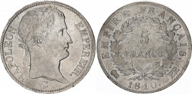 France 5 Francs 1810 BB
KM# 694.3; Silver; Napoleon I; Mintage 28.428 pcs; VF/XF
