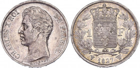 France 1 Franc 1827 W
KM# 724.13; Five leafs on the reverse; Silver; Charles X; XF+ with nice toning