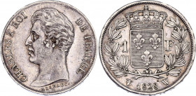 France 1 Franc 1828 W
KM# 724.13; Five leafs on the reverse; Silver; Charles X; XF+ with nice toning