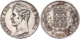 France 1 Franc 1830 W
F# 207A; Four leaf on the reverse; Silver; Charles X; XF+ with nice toning