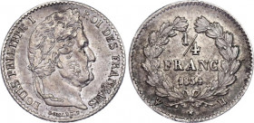 France 1/4 Franc 1834 H
KM# 740.5; Silver; Louis-Philippe; Mintage 46212 pcs; XF/AUNC