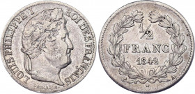 France 1/2 Franc 1842 A
KM# 741.1; Silver; Louis Philippe; XF-