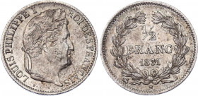 France 1/2 Franc 1831 B
KM# 741.2; Silver; Louis Philippe; XF+/AUNC- with nice toning