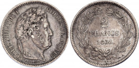 France 2 Francs 1832 A
KM# 743.1; Silver; Louis-Philippe; XF/AUNC weak strike, with nice toning