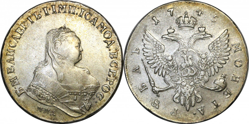 Russia 1 Rouble 1745 СПБ
Bit# 259; Silver 25.47 g.; Coin from old collection; X...