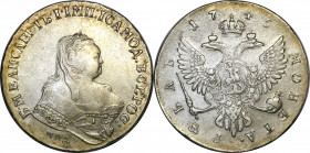 Russia 1 Rouble 1745 СПБ
Bit# 259; Silver 25.47 g.; Coin from old collection; XF+, golden patina