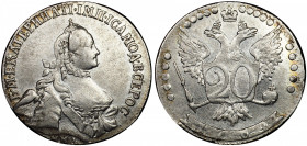 Russia 20 Kopeks 1764 ММД
Bit# 150; Silver 4.91g; 1 Rouble by Petrov; Luster; XF-AU