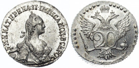 Russia 20 Kopeks 1770 СПБ
Bit# 378; Silver 4.33g; 1 Rouble by Petrov; Mint Luster; UNC