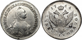 Russia Polupoltinnik 1764 ММД EI TI Big Planchet
Bit# 138; Silver 5.88g 26mm; 1 Rouble by Petrov; Mintage 112.000 pcs; Struck on Big Planchet; AU
