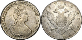 Russia 1 Rouble 1780 СПБ ИЗ
Bit# 228; Silver 23.28 g.; Coin from old collection; XF+