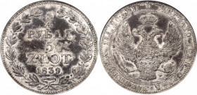 Russia - Poland 3/4 Rouble - 5 Zlotych 1839 MW
Bit# 1145; 1 R by Petrov; Conros# 472/17; Silver; AU-UNC, PCC MS 62.