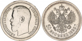 Russia 50 Kopeks 1895 АГ
Bit# 71; Silver 10.03 g.; UNC