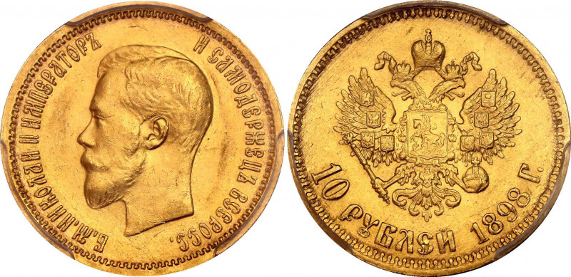 Russia 10 Roubles 1898 АГ Soviet Restrike PCGS MS63
Bit# 3; Conros# 8/1; Gold (...