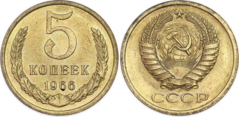 Russia - USSR 5 Kopeks 1966
Y# 129a; Brass; UNC, Mint luster remains