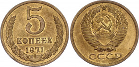 Russia - USSR 5 Kopeks 1971
Y# 129a; Brass; UNC, Mint luster remains