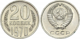 Russia - USSR 20 Kopeks 1970
Y# 132; Nickel brass; UNC with full mint luster
