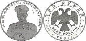 Russian Federation 3 Roubles 2001
Y# 680; Silver., Proof; The 40th Anniversary of the space flight of Yu. A. Gagarin; Mintage 7500 pcs
