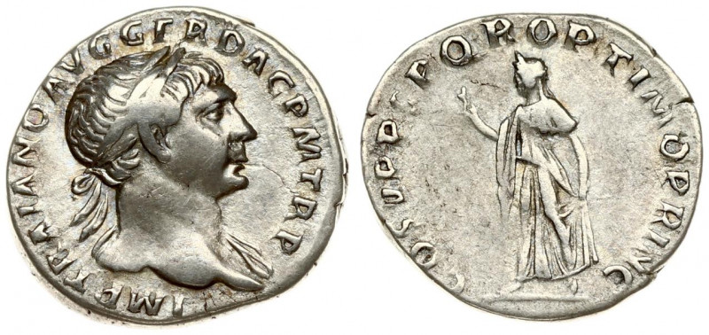 Roman Empire 1 Denarius Traianus AD 98-117. Roma. Avers: IMP TRAIANO AVG GER DAC...