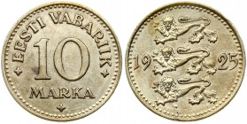 Estonia 10 Marka 1925 Obverse: Three leopards left divide date. Reverse: Denomination. Edge Description: Milled. Nickel-Bronze. KM 4