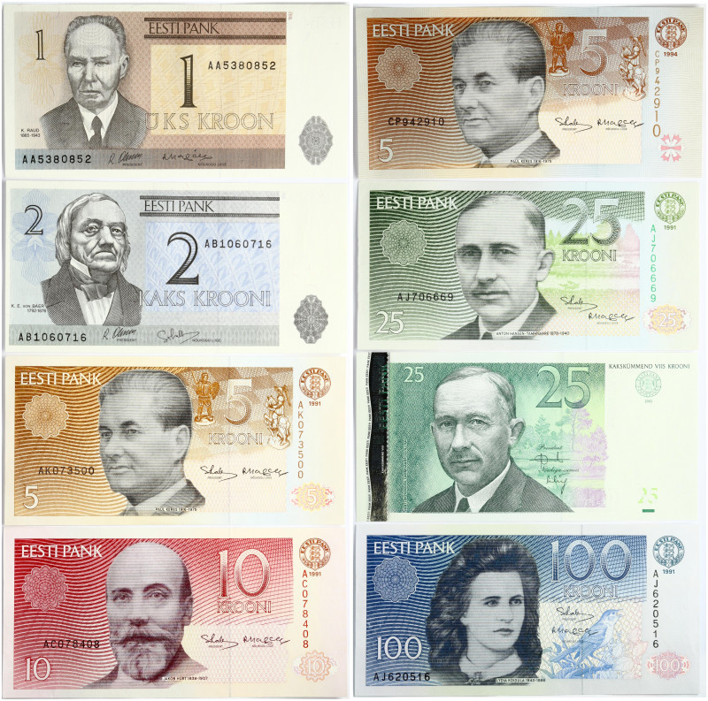 Estonia 1 - 100 Krooni (1991-2002) Banknotes. Obverse: Lydia Koidula. Reverse: R...