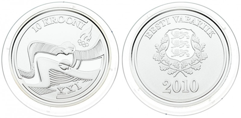 Estonia 10 Krooni 2010 Vancouver Winter Olympics. Obverse: National arms within ...