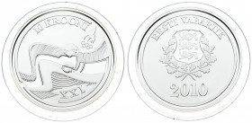 Estonia 10 Krooni 2010 Vancouver Winter Olympics. Obverse: National arms within wreath date below. Reverse: Two stylized cross county skiers right. Si...