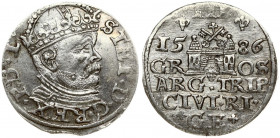 Latvia 3 Groszy 1586 Riga. Stefan Batory (1576–1586). Obverse: Crowned bust right. Reverse: Value and coat of arms over the city sign. Silver. Iger R....