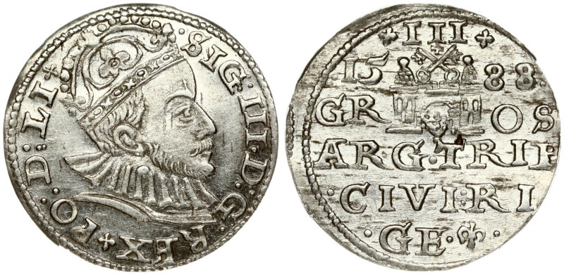 Latvia 3 Groszy 1588 Riga. Sigismund III Vasa(1587-1632). Obverse: Crowned bust ...
